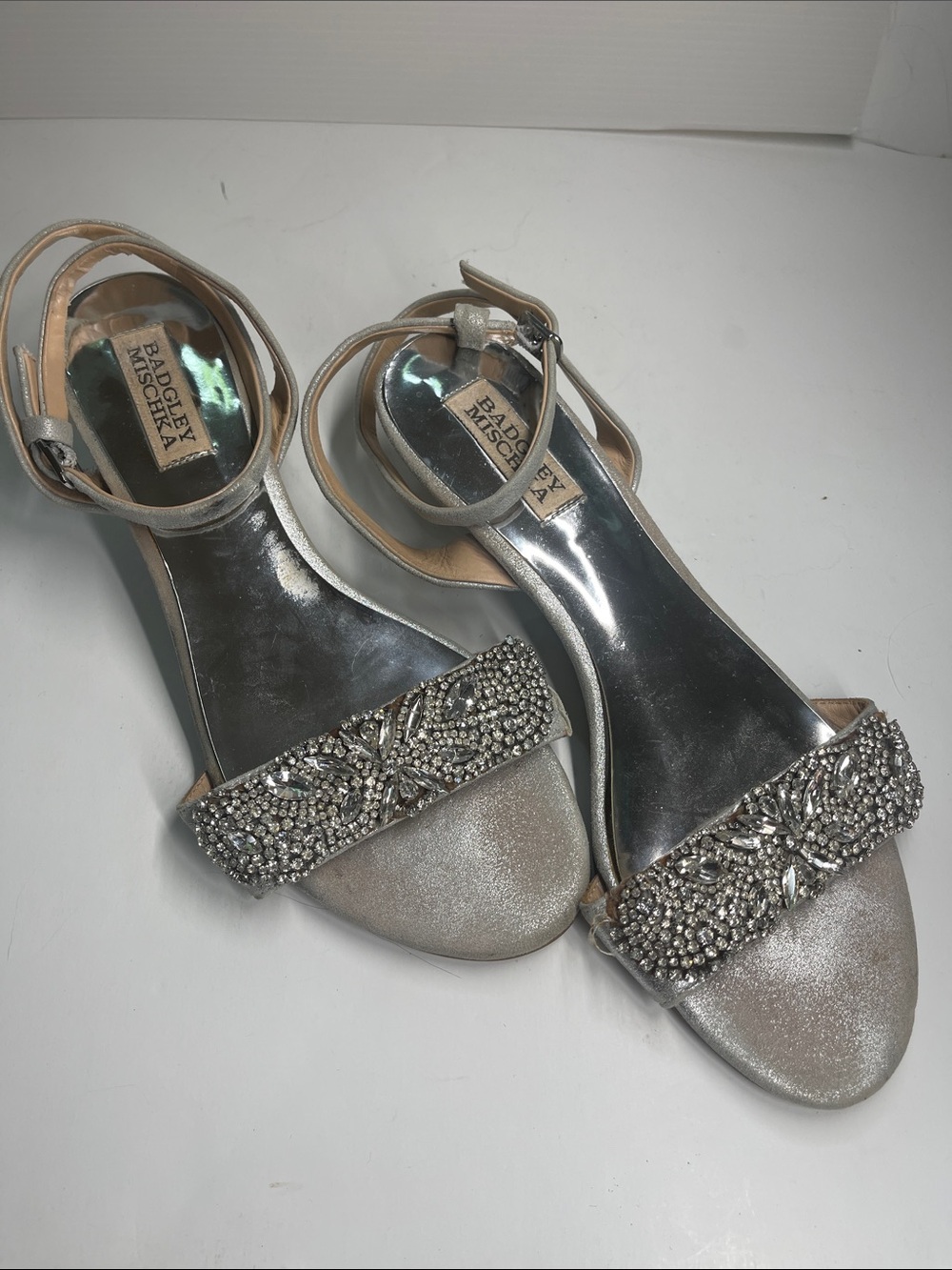 Badgley Mischka ankle wrap, wedge sandal